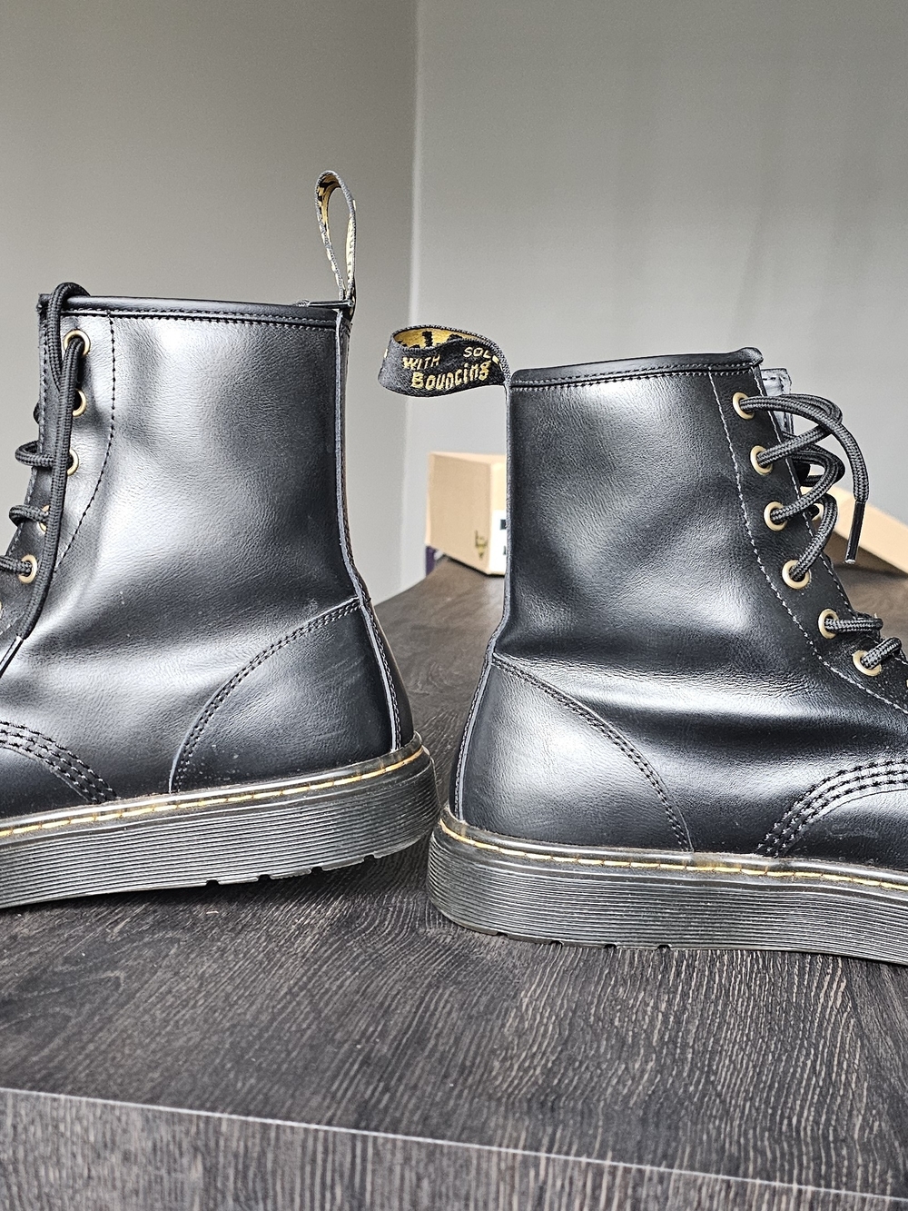 Dr. Martens Black Leather Lace-Up Ankle Boots with Gold Eyelets - Picture 5 of 8